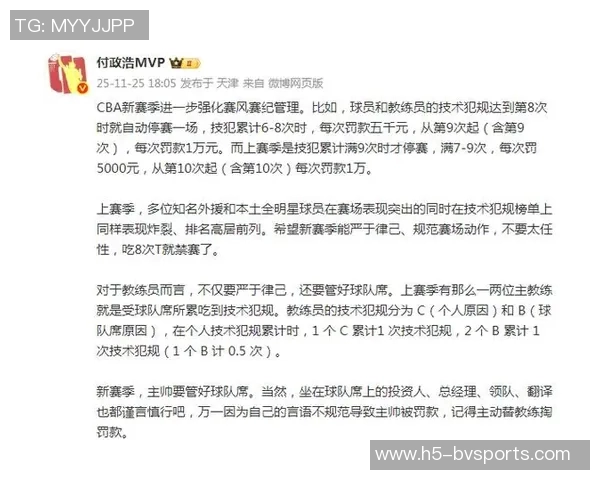 CBA新赛季裁判新规8次技术犯规禁赛1场罚款标准明确